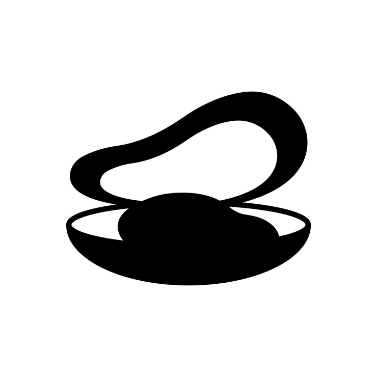 Vector el icono negro sólido del vector de mejillón se puede usar para cualquier promoción de acción de plataforma y maqueta de publicidad