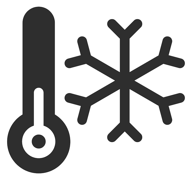 Ícono negro de temperatura fría Símbolos de termómetro y copos de nieve aislados en fondo blanco