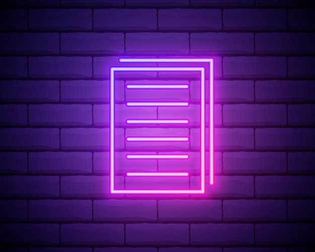 Icono de neón de archivos de copia Vector de contorno de línea delgada simple de iconos minimalistas web para sitio web de UI y UX o aplicación móvil aislado en pared de ladrillo