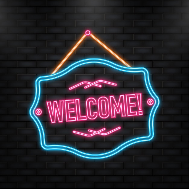 Icono de neón Bienvenido rótulo comercial en la puerta Ilustración vectorial