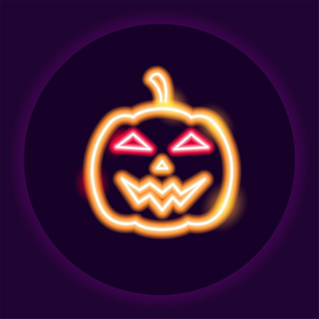 Icono de neón de calabaza Letrero de neón de Halloween Concepto de vacaciones Ilustración vectorial