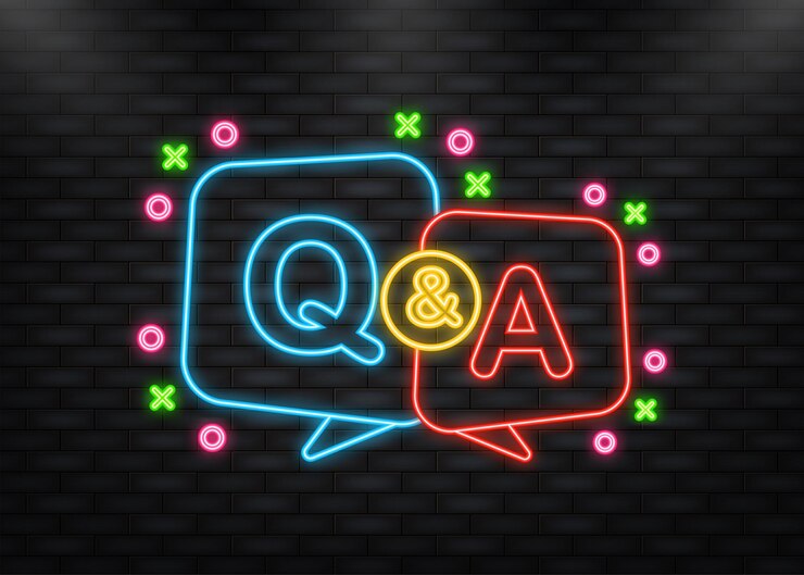 Vector icono de neón de chat de burbujas de preguntas y respuestas ilustración vectorial