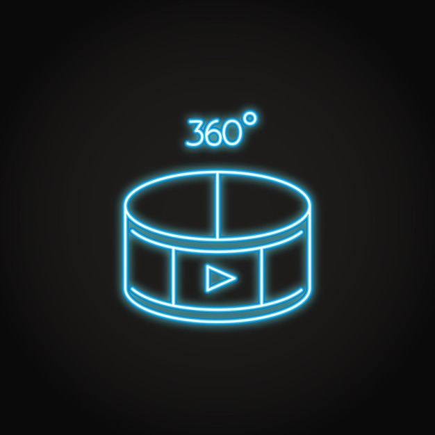 Icono de neón de concepto de video de 360 grados