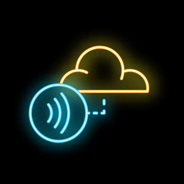 Icono de neón de conexión inalámbrica que transfiere datos al almacenamiento en la nube