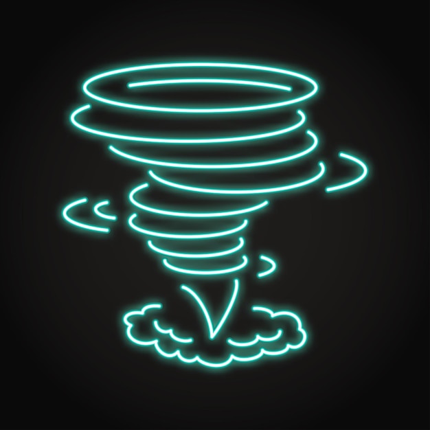 El icono de neón del desastre natural del tornado