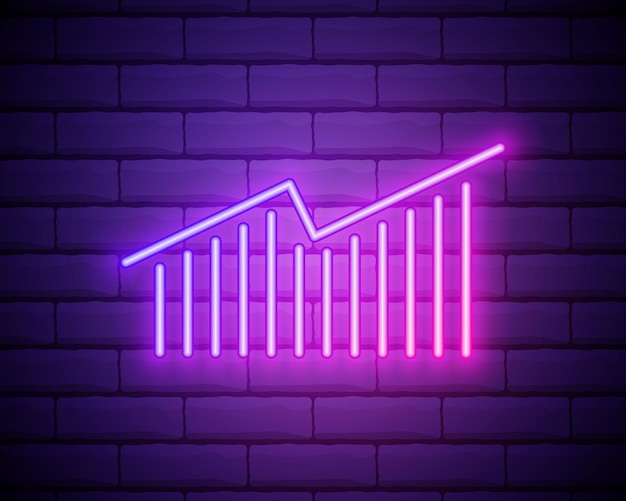 Icono de neón de gráfico y flecha Signo de ilustración gráfica de vector brillante para sitio web Concepto de negocio aislado en pared de ladrillo