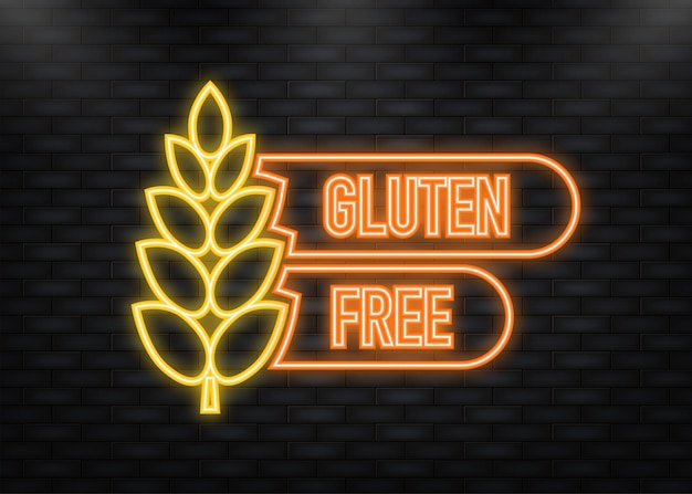 Icono de neón Icono plano con lactosa gluten gmo sin azúcar Signos orgánicos Ilustración vectorial