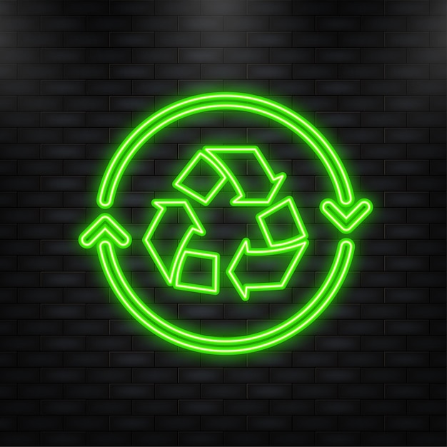 Icono de neón Icono de reciclaje de residuos Bolsa de basura en estilo plano Ilustración vectorial