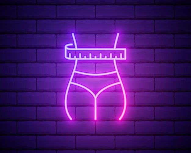 Icono de neón de la línea de cintura de las mujeres Icono de ilustración de elementos de belleza y cosmética Los signos y símbolos se pueden utilizar para la interfaz de usuario de la aplicación móvil del logotipo web UI UX en el fondo de la pared de ladrillo