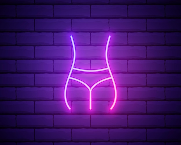 Icono de neón de la línea de cintura de las mujeres Icono de ilustración de elementos de belleza y cosmética Los signos y símbolos se pueden utilizar para la interfaz de usuario de la aplicación móvil del logotipo web UI UX en el fondo de la pared de ladrillo
