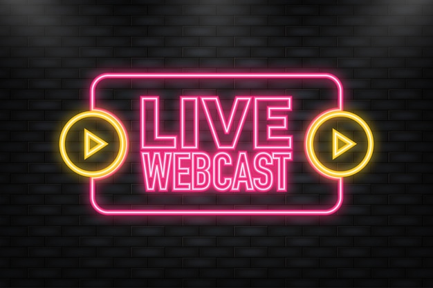 Icono de neón live webcast icono de botón diseño vectorial live webcast banner