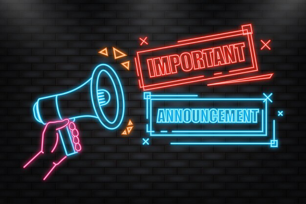 Icono de neón Megáfono con cartel de anuncio importante en estilo plano Ilustración vectorial