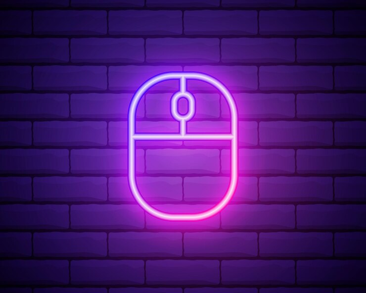 Vector icono de neón del mouse de pc elementos del conjunto de negocios icono simple para sitios web diseño web gráficos de información de aplicaciones móviles aislados en la pared de ladrillo