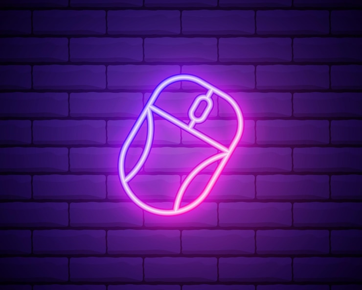Vector icono de neón del mouse de pc elementos del conjunto de negocios icono simple para sitios web diseño web gráficos de información de aplicaciones móviles aislados en la pared de ladrillo