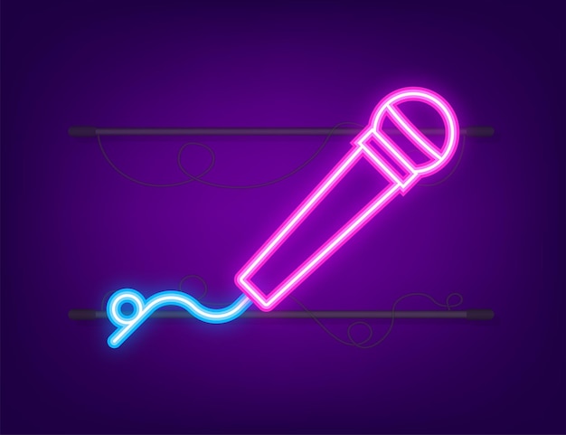 Icono de neón de música en estilo plano. Música, voz, icono de grabación. Ilustración de stock vectorial.