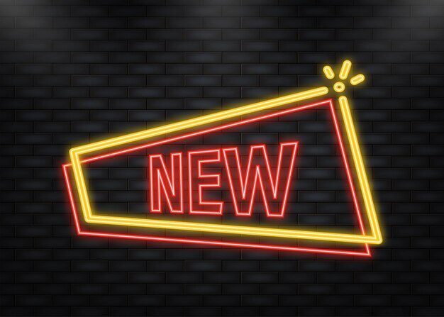 Icono de neón Nuevo texto en la ilustración de vector de publicidad de banner rojo
