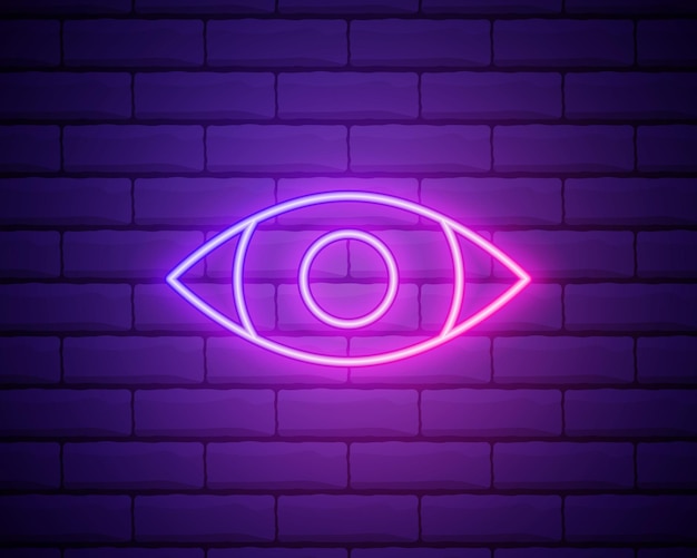 Icono de neón de ojo Elementos del conjunto de prensa de medios Icono simple para sitios web Diseño web Gráficos de información de aplicaciones móviles aislados en el fondo de la pared de ladrillo