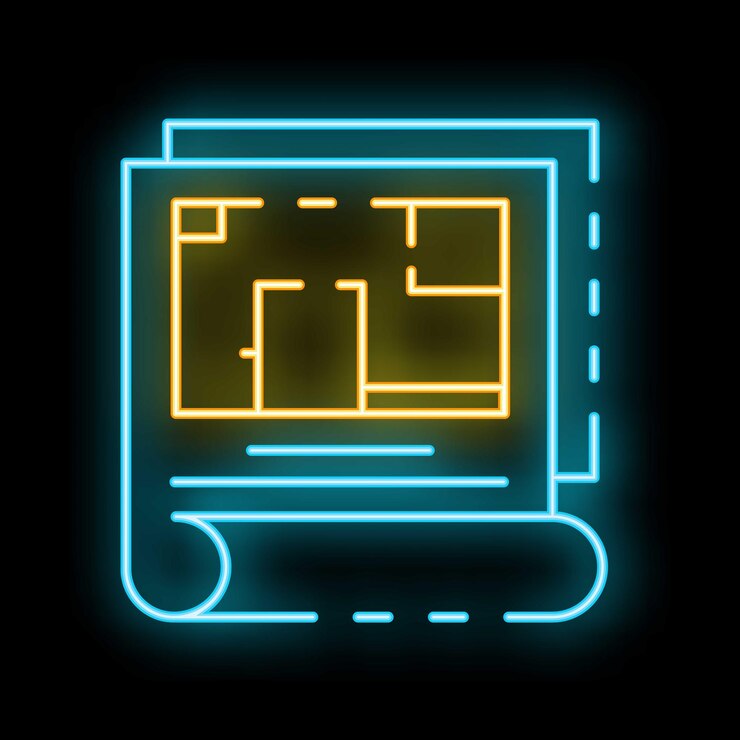 Vector icono de neón de planes arquitectónicos que muestran el diseño de la casa