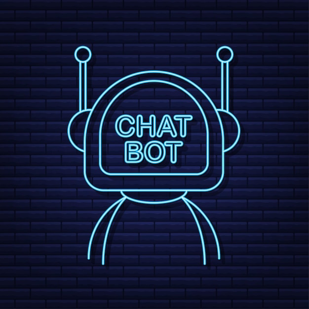 Icono de neón de robot Bot diseño de signo concepto de símbolo de Chatbot bot de servicio de soporte de voz
