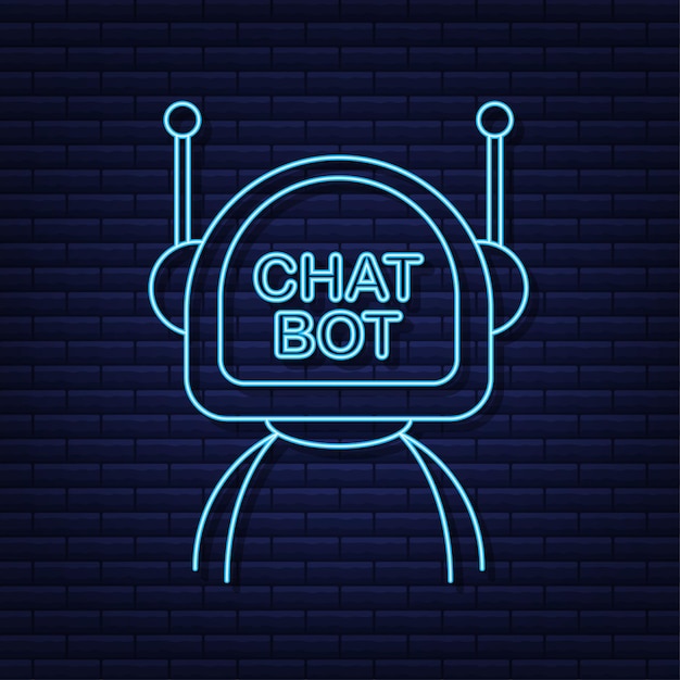 Icono de neón de robot bot diseño de signo concepto de símbolo de chatbot bot de servicio de soporte de voz