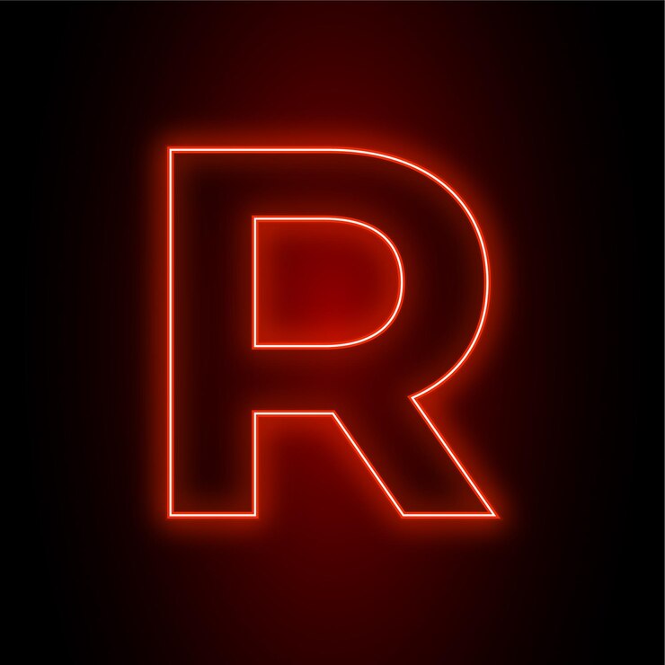 Vector icono de neón rojo de alto impacto latter r con fondo oscuro