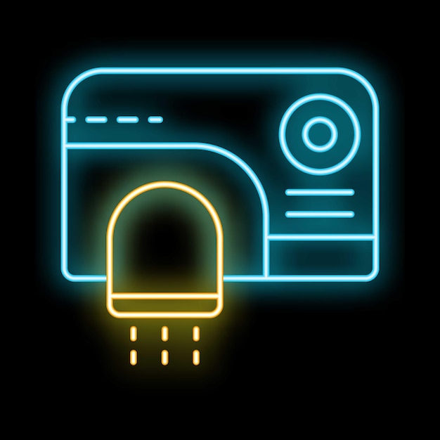 Icono de neón de un secador de manos que utiliza un sensor infrarrojo para la activación automática