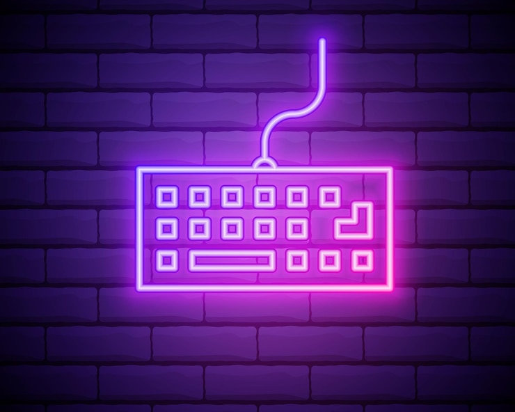Vector icono de neón del teclado vector de contorno de línea delgada simple de iconos de piezas de computadora para el sitio web ui y ux o la aplicación móvil