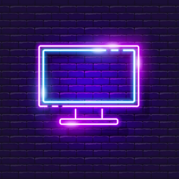 Icono de neón de televisión Ilustración vectorial para el diseño Concepto de electrodomésticos Señal de TV brillante