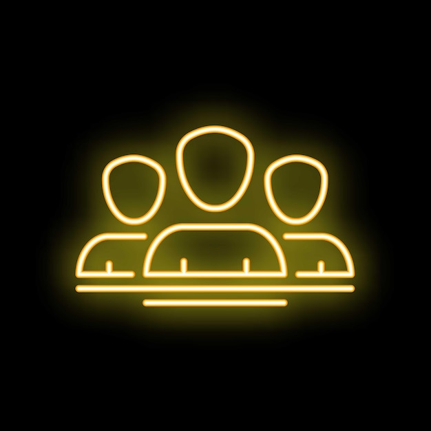 Icono de neón de tres hombres de negocios de pie juntos formando un equipo