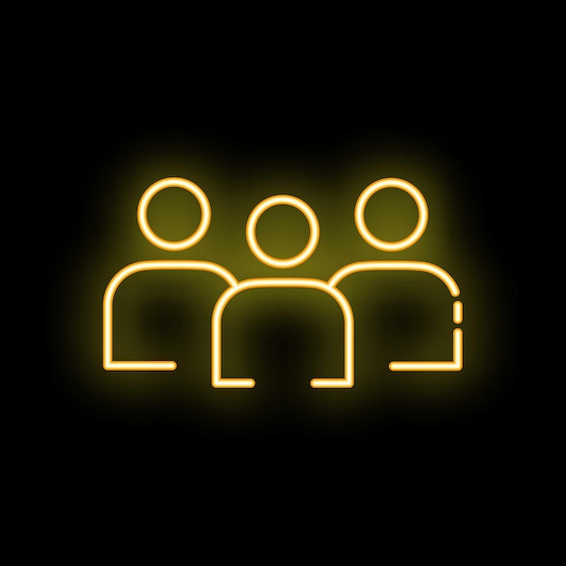Icono de neón de tres personas de pie juntas