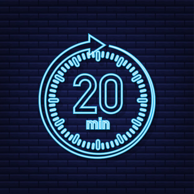 El icono de neón de vector de cronómetro de 20 minutos Icono de cronómetro en estilo plano