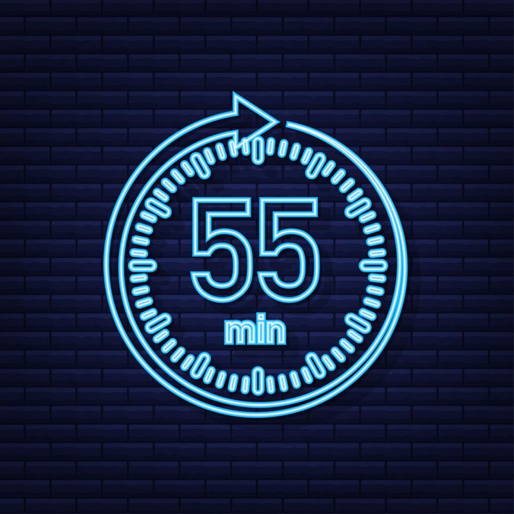 Vector el icono de neón de vector de cronómetro de 55 minutos icono de cronómetro en estilo plano