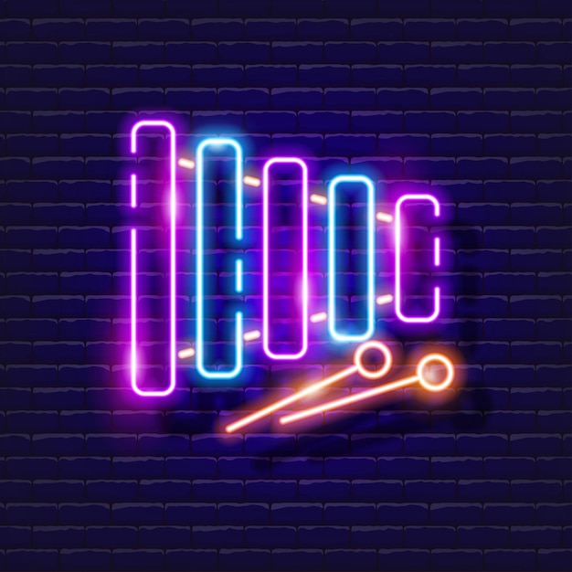 Icono de neón de xilófono Signo brillante de música Concepto de instrumento musical Ilustración vectorial para estudio de grabación de sonido diseño carteles publicitarios estudio vocal