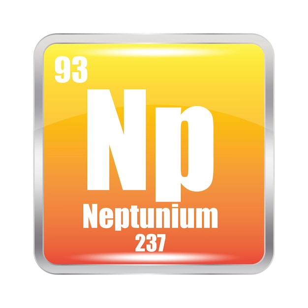 Icono de Neptunio Elemento químico Np Número atómico 93 Masa 237 Imagen cuadrada amarilla Símbolo vectorial