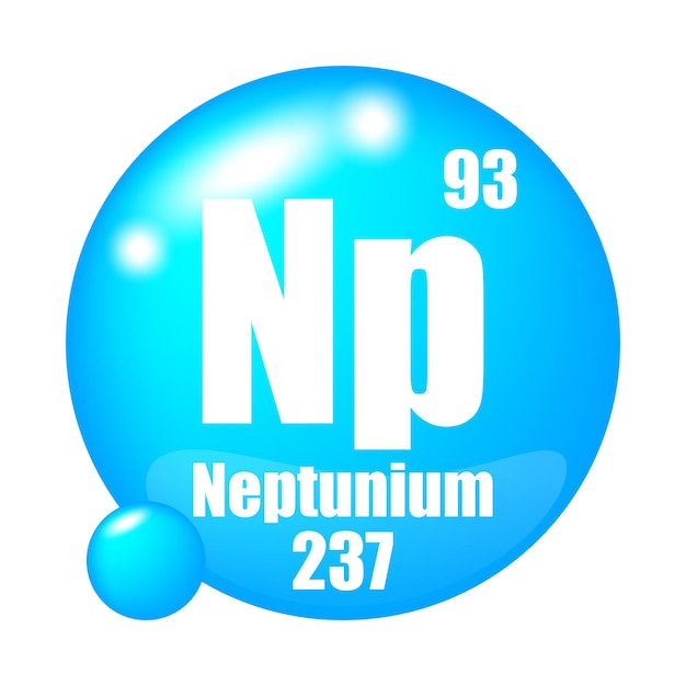 Icono de Neptunio Elemento químico Np Número atómico 93 Masa 237 Vector de esfera azul