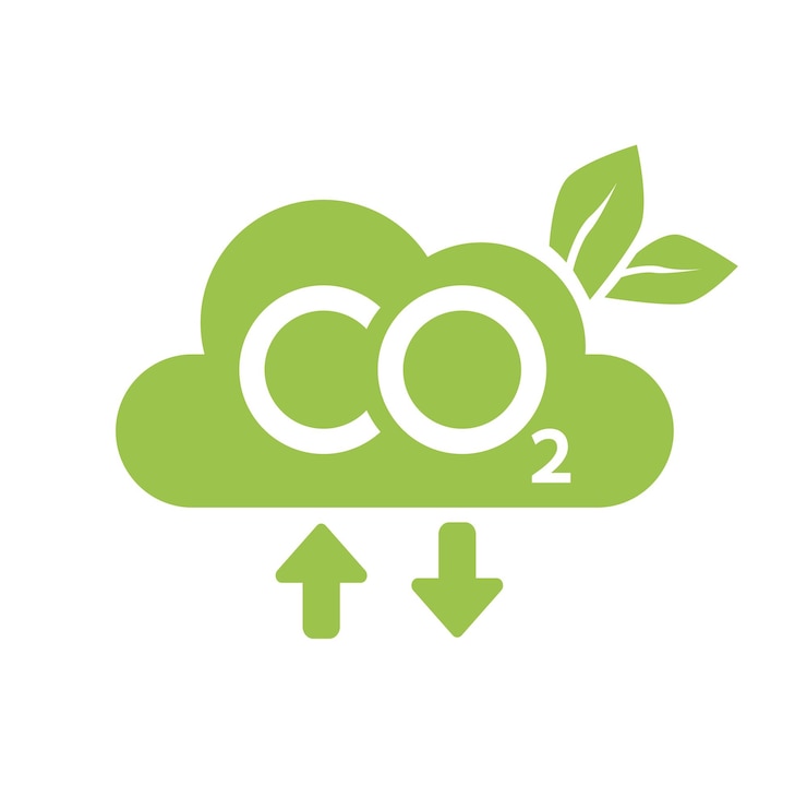 Vector icono neutro de co2 reducción de emisiones de gas de carbono etiquetas verdes ecología medio ambiente contaminación del aire concepto de mejora ilustración de vector plano