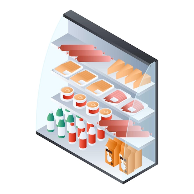 Icono de nevera de escaparate de alimentos Isométrico de icono de vector de nevera de escaparate de alimentos para diseño web aislado sobre fondo blanco
