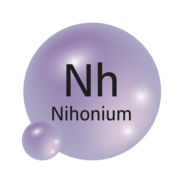 Ícono de Nihonium Nh Esfera brillante púrpura Vector de elementos químicos Tabla periódica limpia