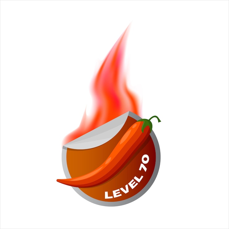 Vector icono de nivel de comida picante con llama naranja signo de chile naranja caliente