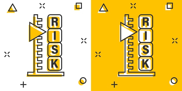 Icono de nivel de riesgo en estilo cómic Ilustración de vector de dibujos animados de resultado sobre fondo blanco aislado Concepto de negocio de efecto de salpicadura de evaluación