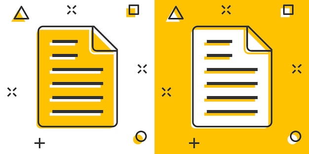 Icono de nota de documento en estilo cómico Ilustración de vector de dibujos animados de hoja de papel sobre fondo blanco Concepto de negocio de efecto de salpicadura de documento de Bloc de notas