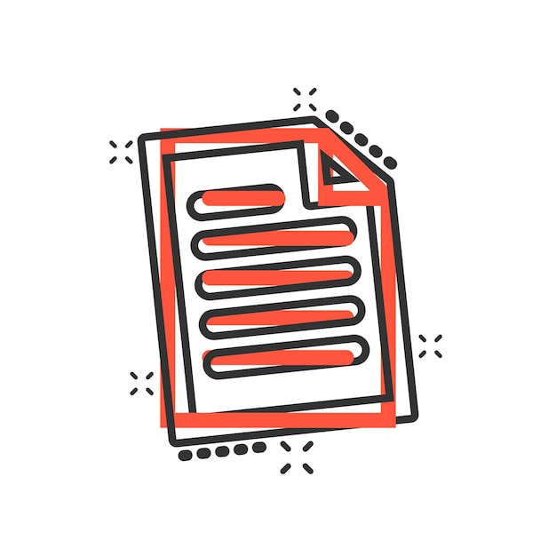 Icono de nota de documento en estilo cómico Papel hoja vector dibujos animados ilustración pictograma Bloc de notas documento concepto de negocio efecto de salpicadura