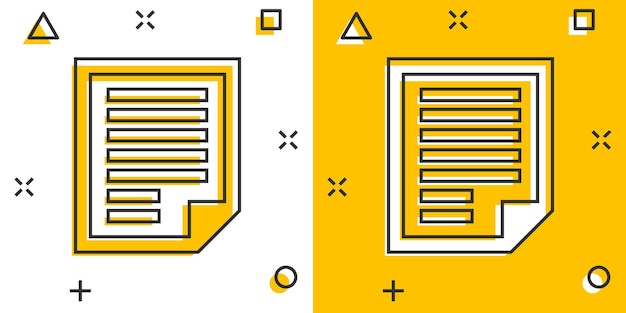 Icono de nota de documento en estilo cómico Papel hoja vector dibujos animados ilustración pictograma Bloc de notas documento concepto de negocio efecto de salpicadura