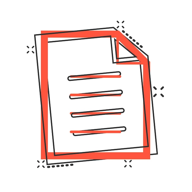 Icono de nota de documento en estilo cómico Pictograma de ilustración de dibujos animados de vector de hoja de papel Efecto de salpicadura de concepto de negocio de documento de Bloc de notas