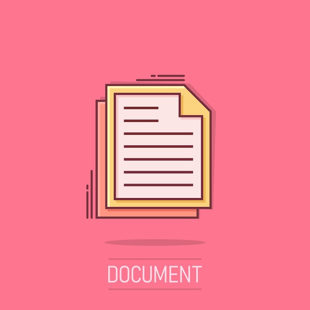 Icono de nota de documento en estilo cómico Pictograma de ilustración de dibujos animados de vector de hoja de papel Efecto de salpicadura de concepto de negocio de documento de Bloc de notas