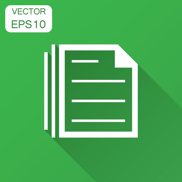 Icono de nota de documento en estilo plano Ilustración vectorial de hoja de papel con sombra larga Concepto de negocio de documento de bloc de notas