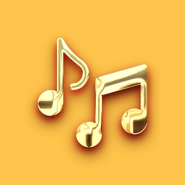 Icono de notas musicales de oro de Chrome Premium con fondo amarillo personalizable