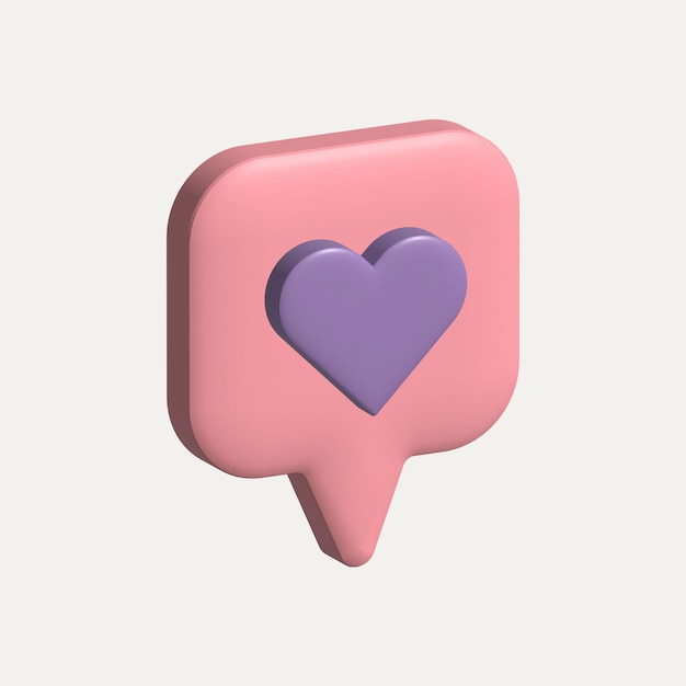 Icono de notificación de redes sociales de corazón 3d Representación 3D de Concepte Notificación rosa con linda lila