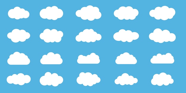 Ícono de nube Conjunto de nubes Conjuntos de nubes aisladas en un fondo azul Ilustración vectorial