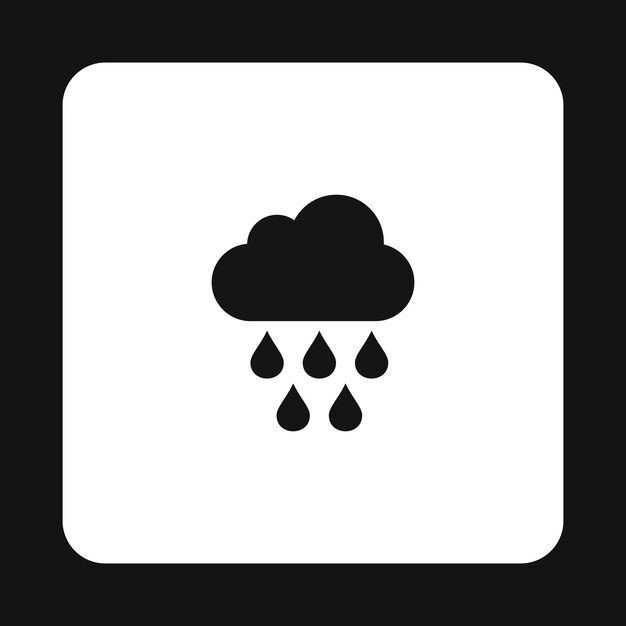 Icono de nube con gotas de lluvia en estilo simple sobre un fondo blanco